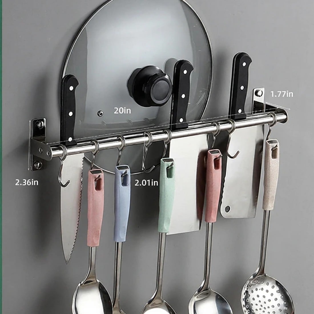 Kitchen Wall Mounted Rail With Sliding Hooks For Pans And Lids_voghion.com
